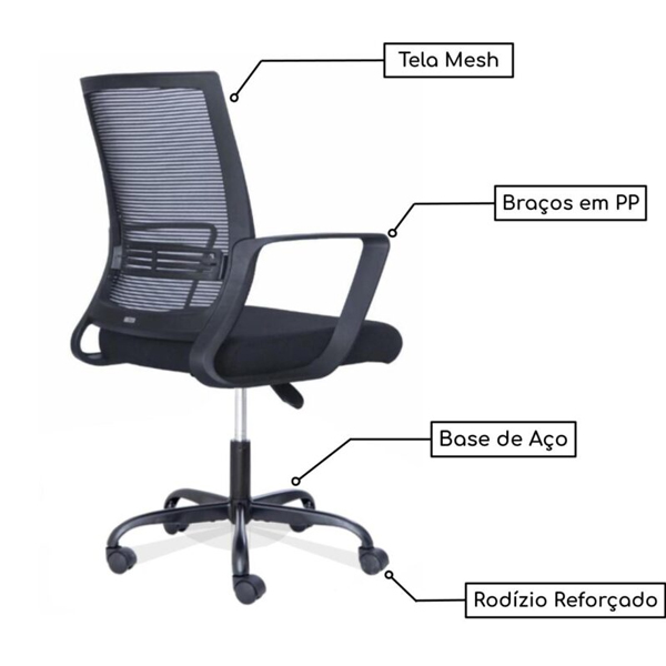 Cadeira de Escritório Diretor Tela JOY  Cor Preto  34007